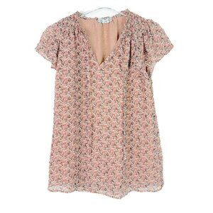 Cupcakes and Cashmere Floral Metallic Flutter Sleeve Top Size Small S EUC